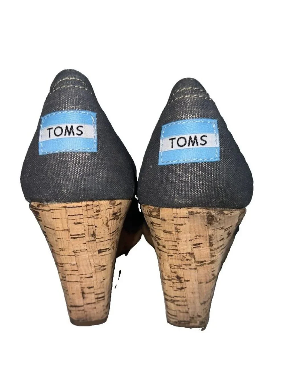 TOMS Calypso Canvas Peep Toe Wedge Espadrille Shoes Women's 10 Metallic Gray